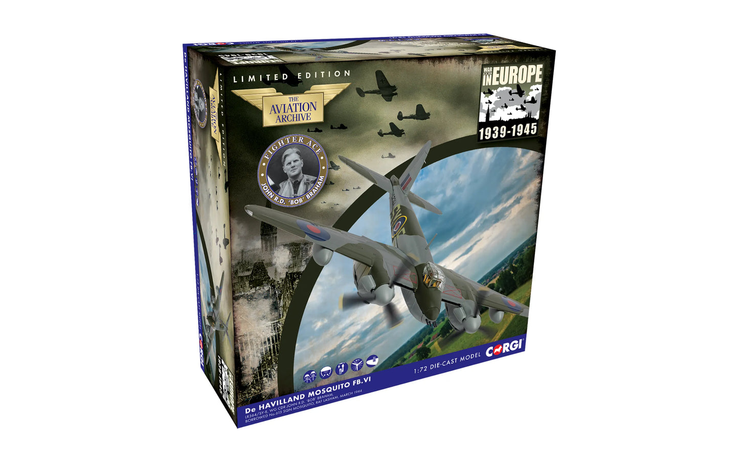 CORGI MOSQUITO FB VI RAF LR364/SY-E JOHN R "BOB" BRAHAM & SQN LDR BILL "STICKS" GREGORY 1944