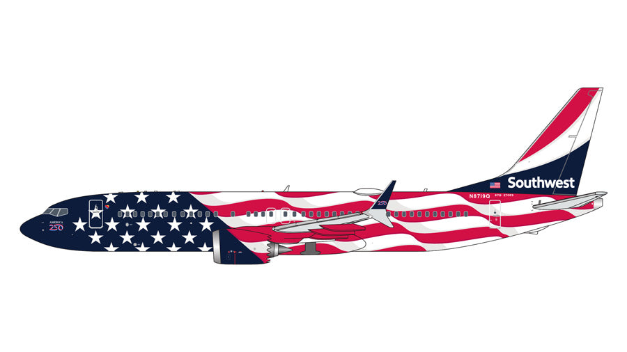 GEMINI JETS B737 MAX 8 SOUTHWEST AIRLINES "LIBERTY ONE/AMERICA 250 FLAG" REG: N8719Q