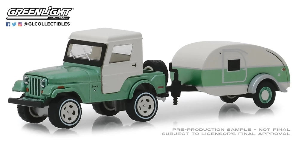 GREENLIGHT 1972 JEEP CJ-5 HALF CAB + TEARDROP TRAILER