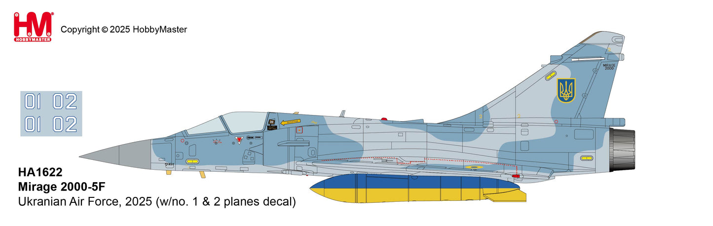 HOBBY MASTER MIRAGE 2000-5F UKRANIAN AIR FORCE 2025 (WITH NO. 1 AND 2 PLANES DECAL)