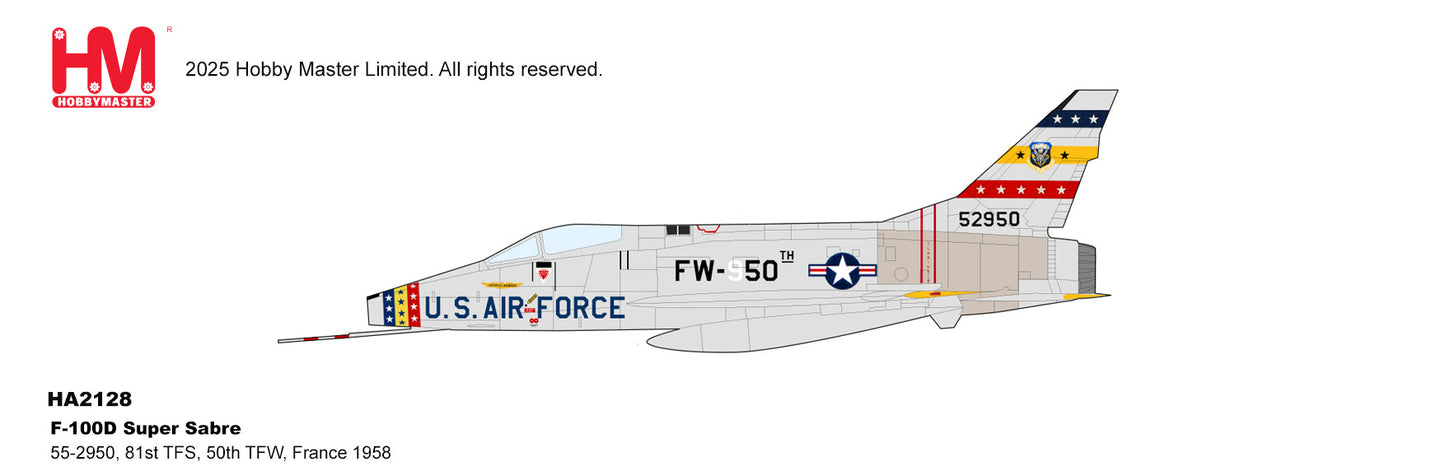 HOBBY MASTER F-100D SUPER SABRE 55-2950 81ST TFS 50TH TFW FRANCE 1958