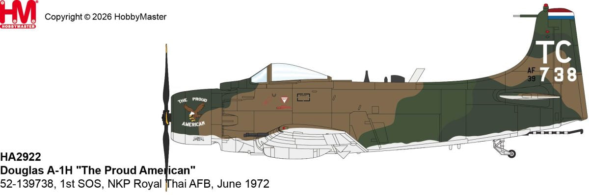 HOBBY MASTER A-1H SKYRAIDER NKP ROYAL THAI AFB "THE PROUD AMERICAN" 52-139738 1ST SOS JUNE 1972