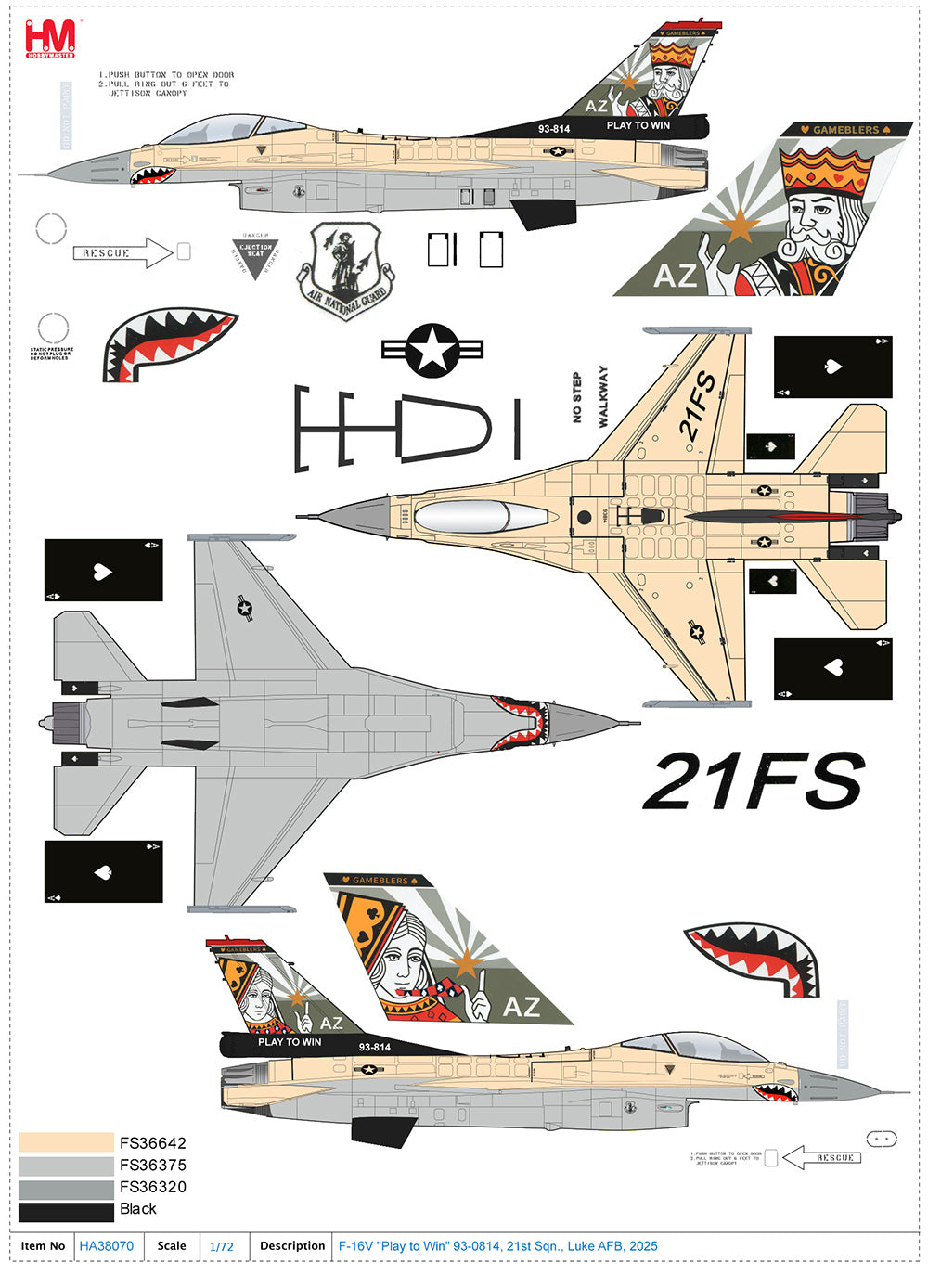 HOBBY MASTER F-16V USAF "PLAY TO WIN" 93-0814 21ST SQN LUKE AFB 2025