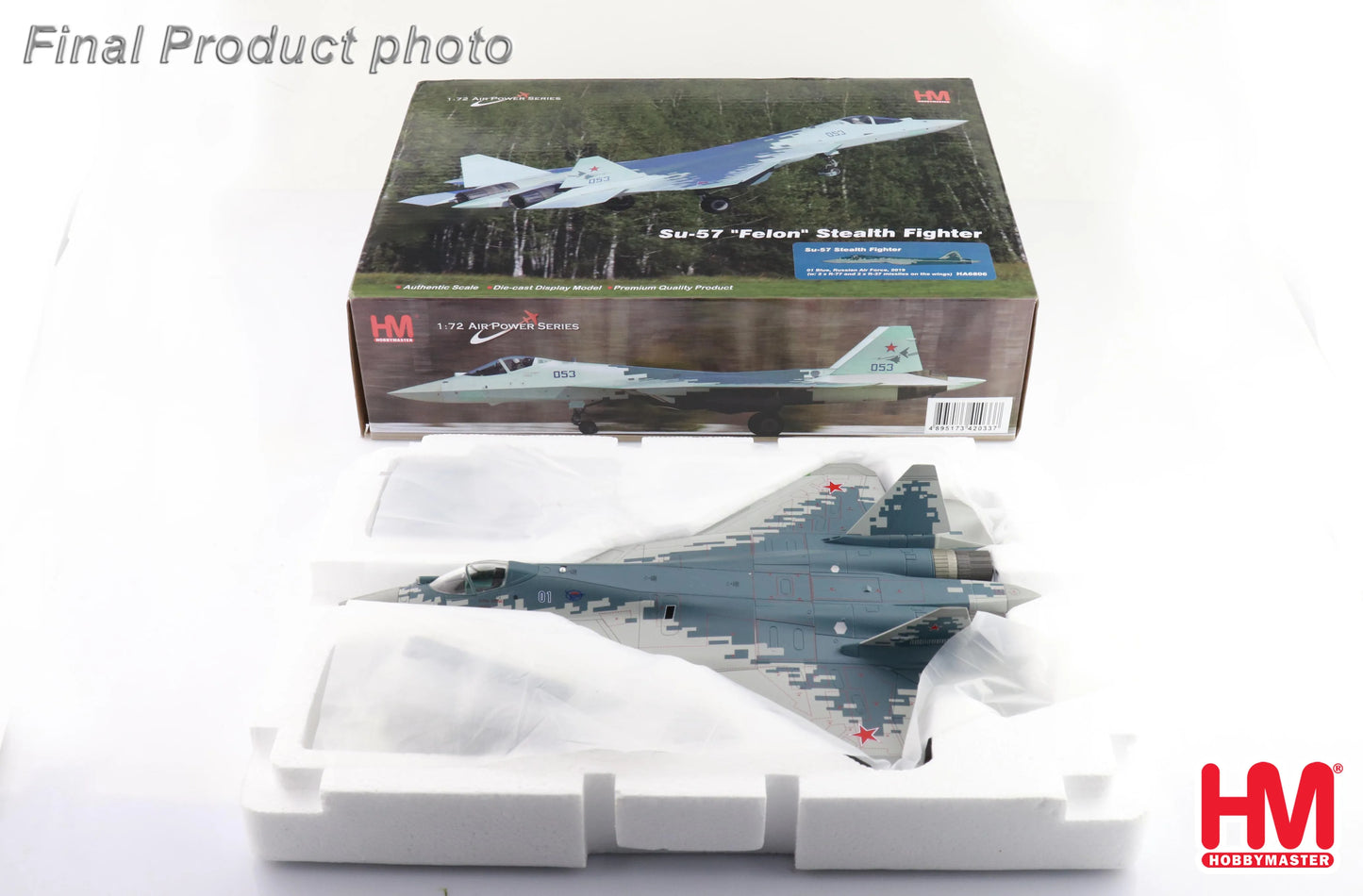 HOBBY MASTER SU-57 STEALTH FIGHTER 01 BLUE RUSSIAN AIR FORCE 2019 (W/ 2 X R-77 AND 2 X R-37 MISSILES ON THE WINGS)