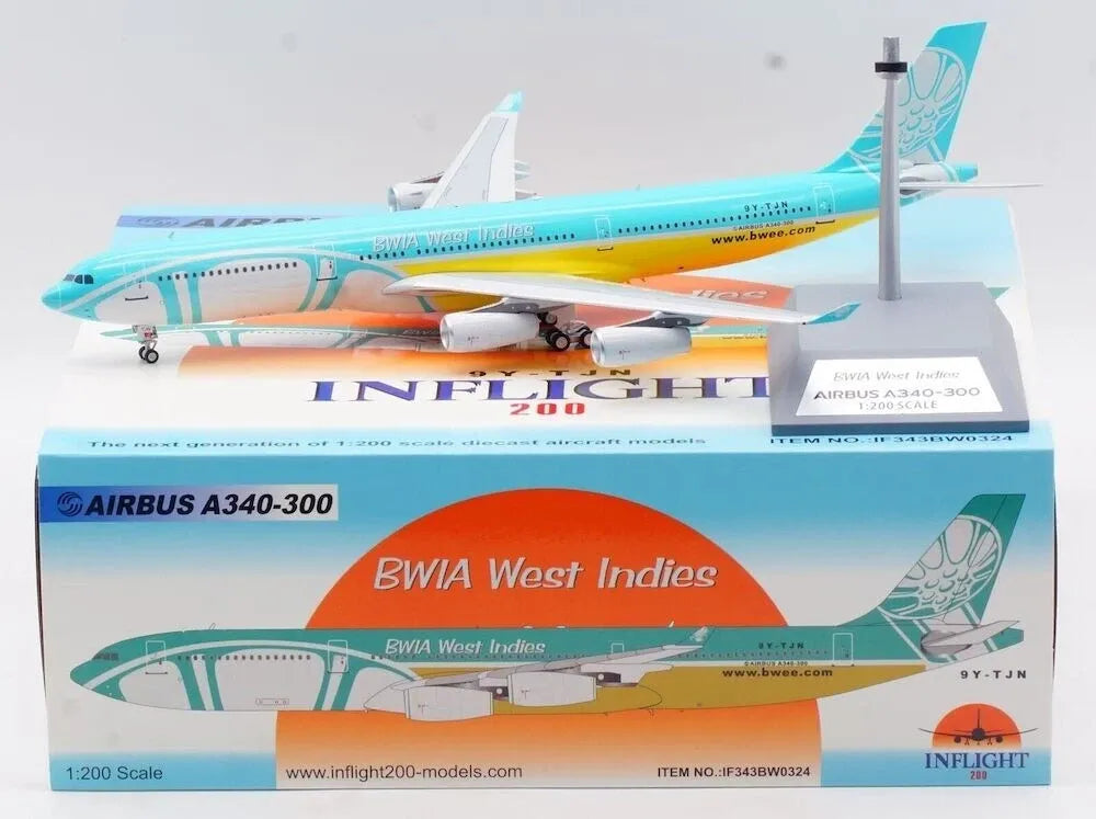 INFLIGHT 200 A340-313 BWIA WEST INDIES AIRWAYS "WWW.BWEE.COM" REG: 9Y-TJN