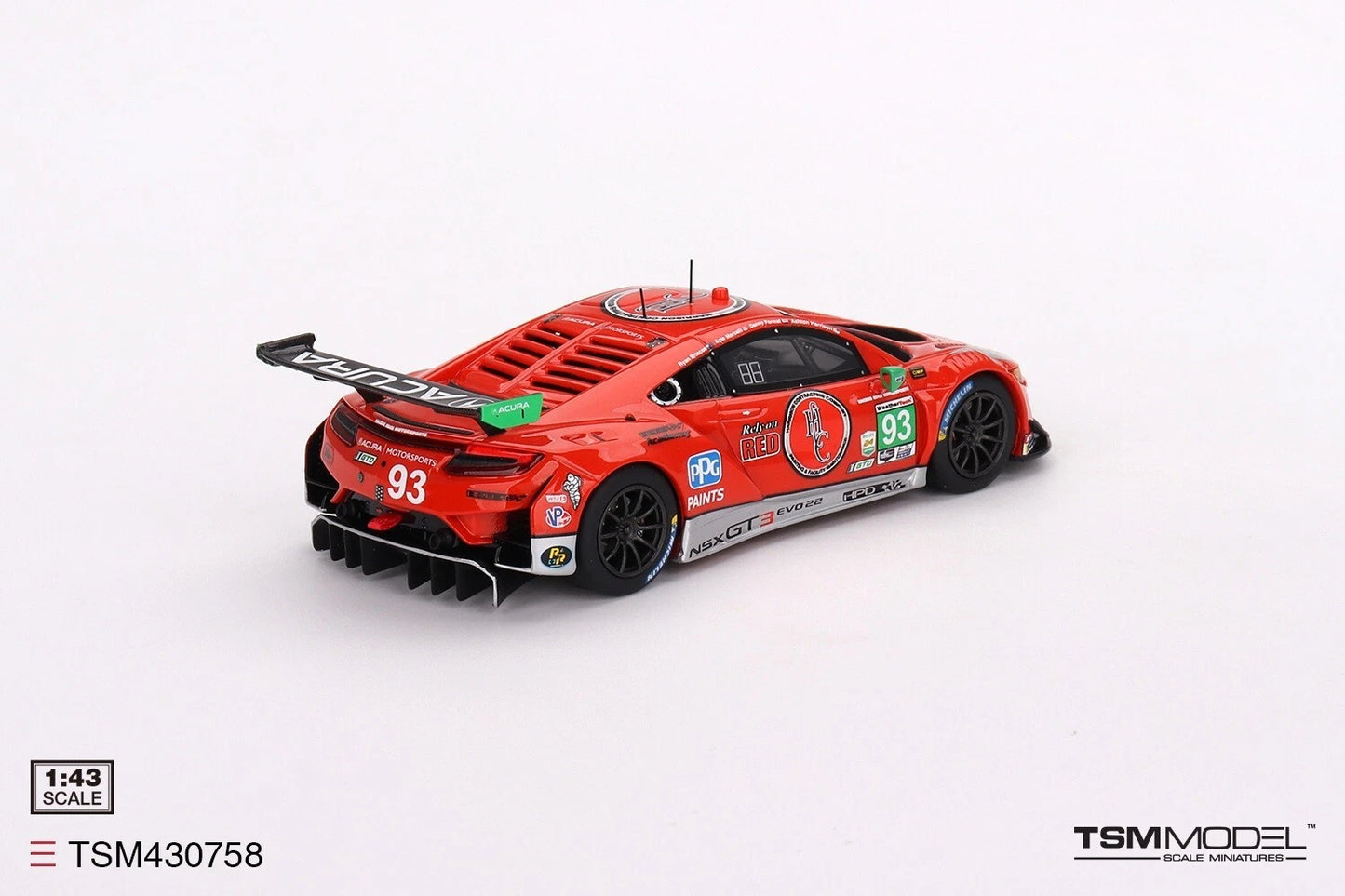 TRUESCALE MINIATURES ACURA NSX GT3 EVO22 NO.93 RACERS EDGE MOTORSPORTS W/WTR IMSA 2023 DAYTONA 24 HRS