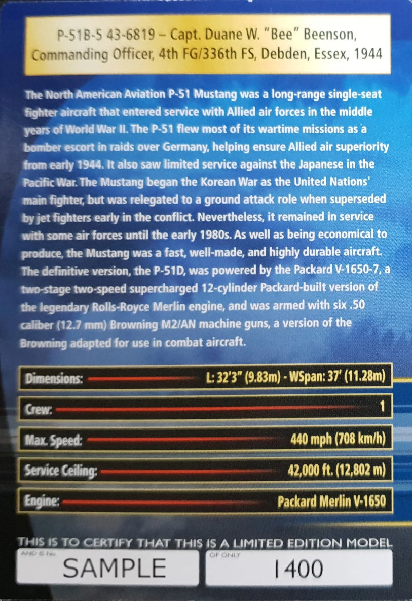 CORGI P-51B MUSTANG USAAF #43-6819 "BEE" DUANE BEESON ENGLAND 1944