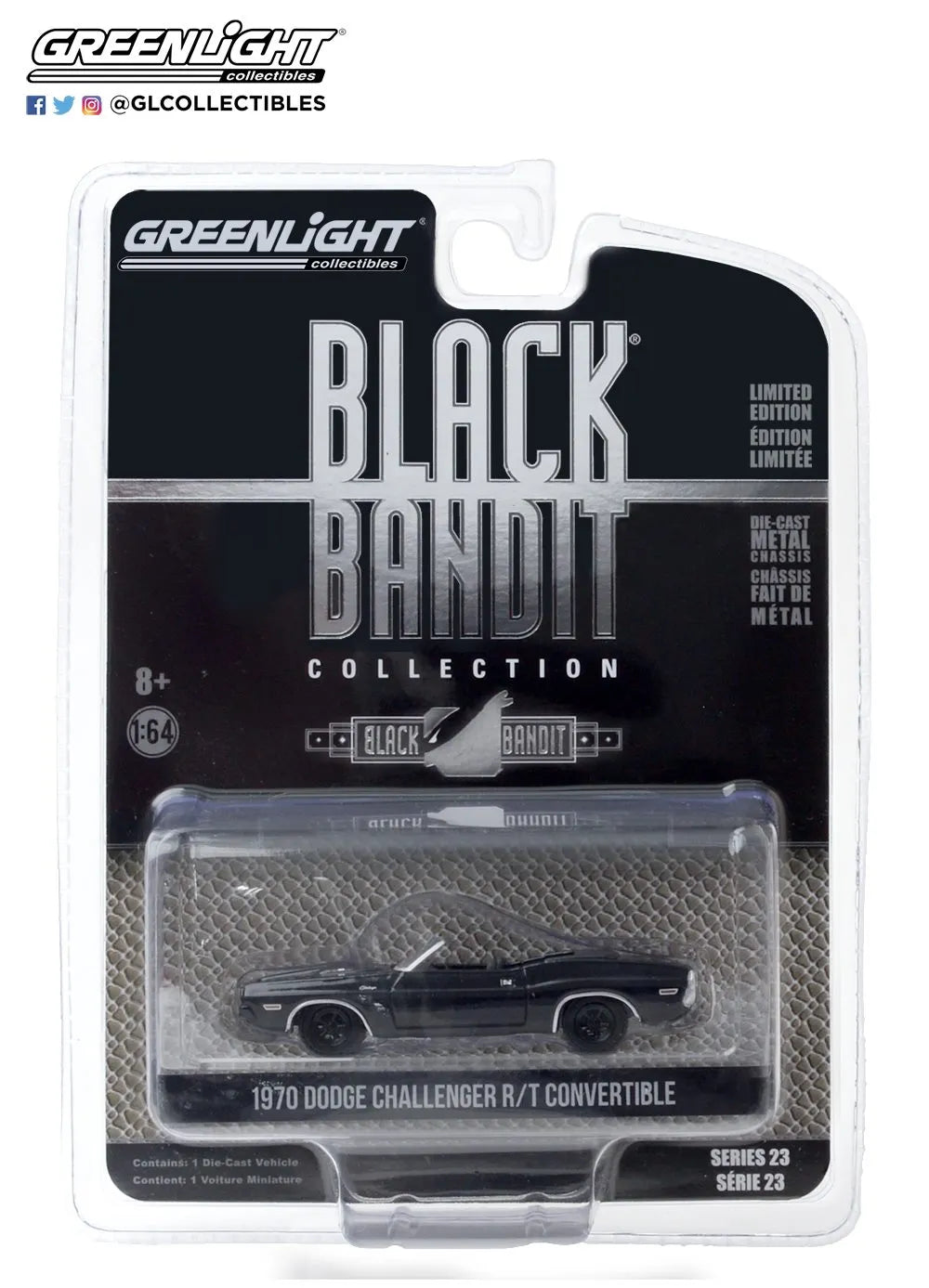 GREENLIGHT 1970 DODGE CHALLENGER R/T CONVERTIBLE BLACK BANDIT COLLECTION