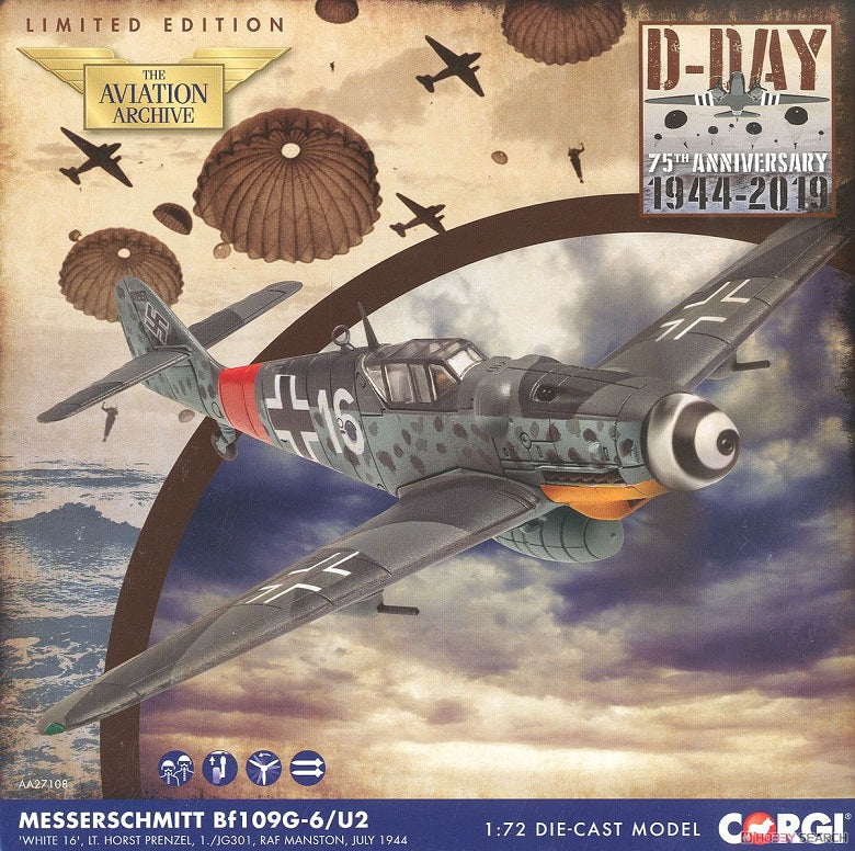 CORGI BF109G-6/U2 'WHITE 16' LT HORST PRENZEL RAF MANSTON JULY 1944