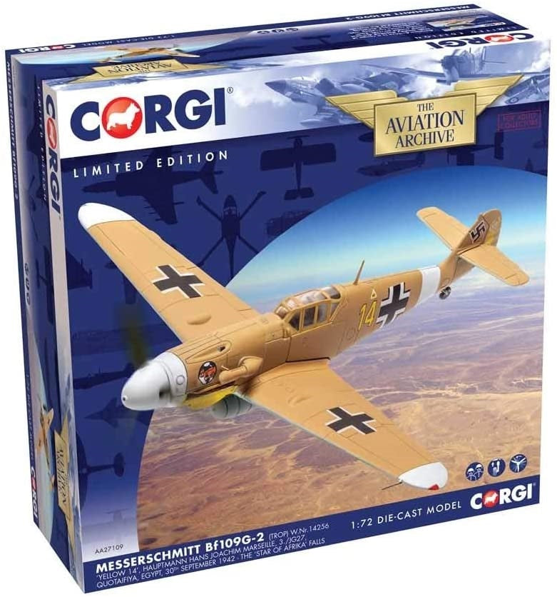 CORGI BF 109G LUFTWAFFE 3./JG 27 "YELLOW 14" HANS JOACHIM MARSEILLE QUOTAIFIYA EGYPT SEPTEMBER 30TH 1942