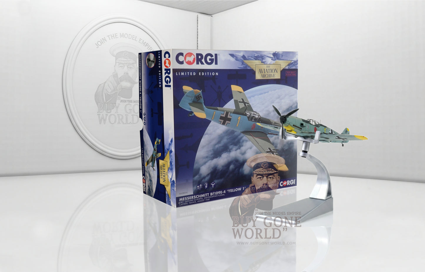 CORGI BF 109E LUFTWAFFE 9./JG 26 YELLOW 1 "GERHARD SCHOPFEL "BATTLE OF BRITAIN" CAFFIERS FRANCE AUGUST 1940