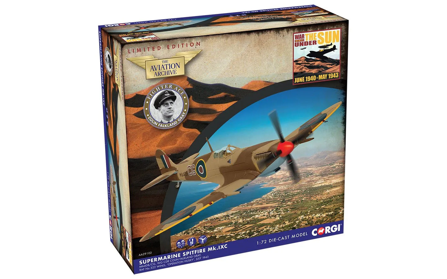 CORGI SPITFIRE MKIXC, MA408, RAF, GROUP CAPTAIN COLIN GRAY, "OPERATION HUSKY" 1943