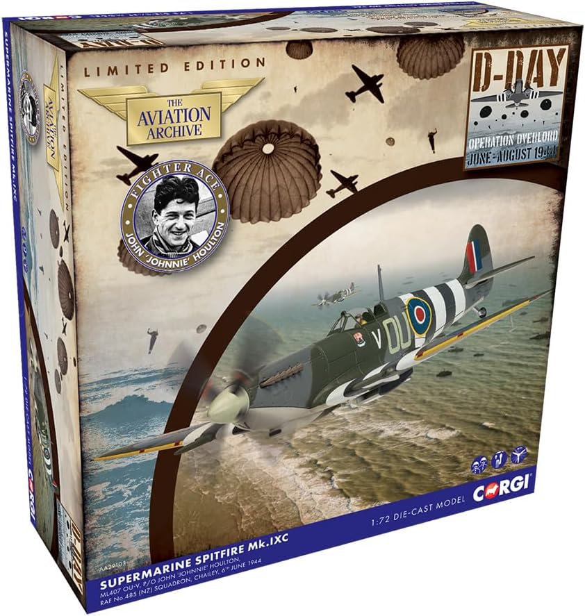 CORGI SPITFIRE MKIXE ML407 SQ LDR JOHN 'JOHNNIE' HOULTON "OPERATION OVERLORD"