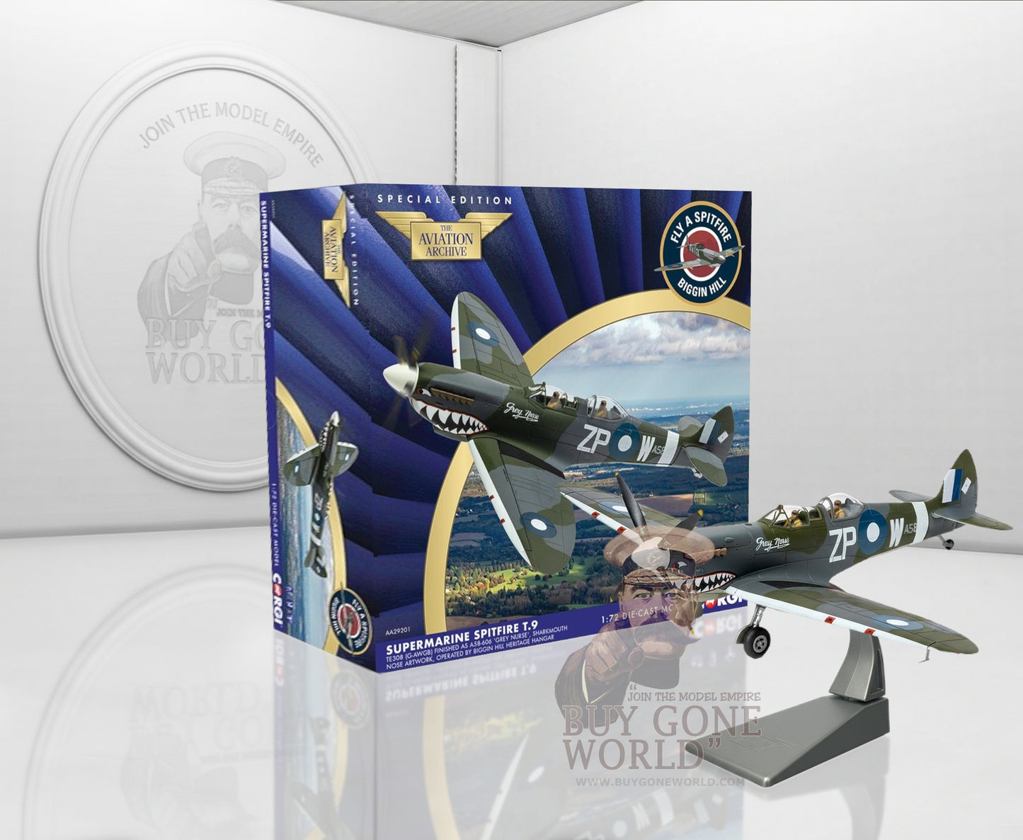 CORGI SPITFIRE T.9 TE308 (G-AWGB) "GREY NURSE" SHARKMOUTH