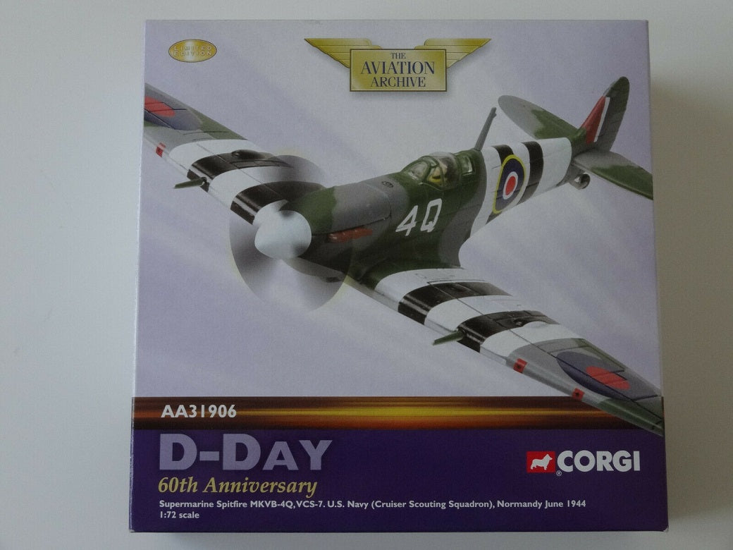 CORGI SPITFIRE MKV U.S. NAVY VCS-7 B-4Q CRUISER SCOUTING D-DAY NORMANDY JUNE 6TH 1944