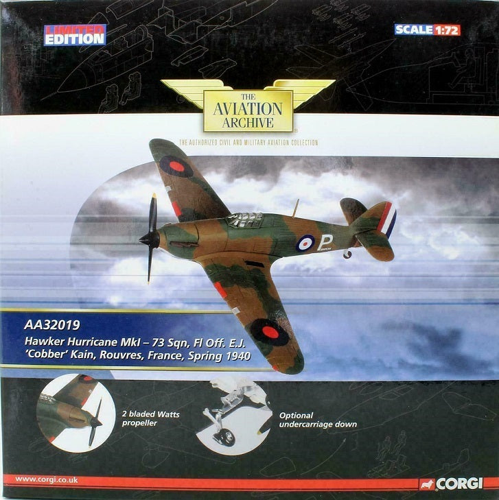 CORGI HURRICANE MKI, RAF No73 SQN "PADDY III" EDGAR COBBER, 1940