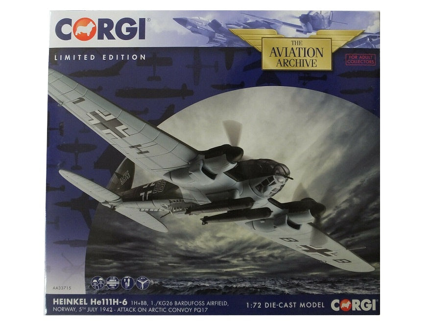 CORGI HE 111H-6 LUFTWAFFE 1./KG 26 1H+BB BARDUFOSS AIRFIELD NORWAY ARCTIC CONVOY ATTACKS 1942