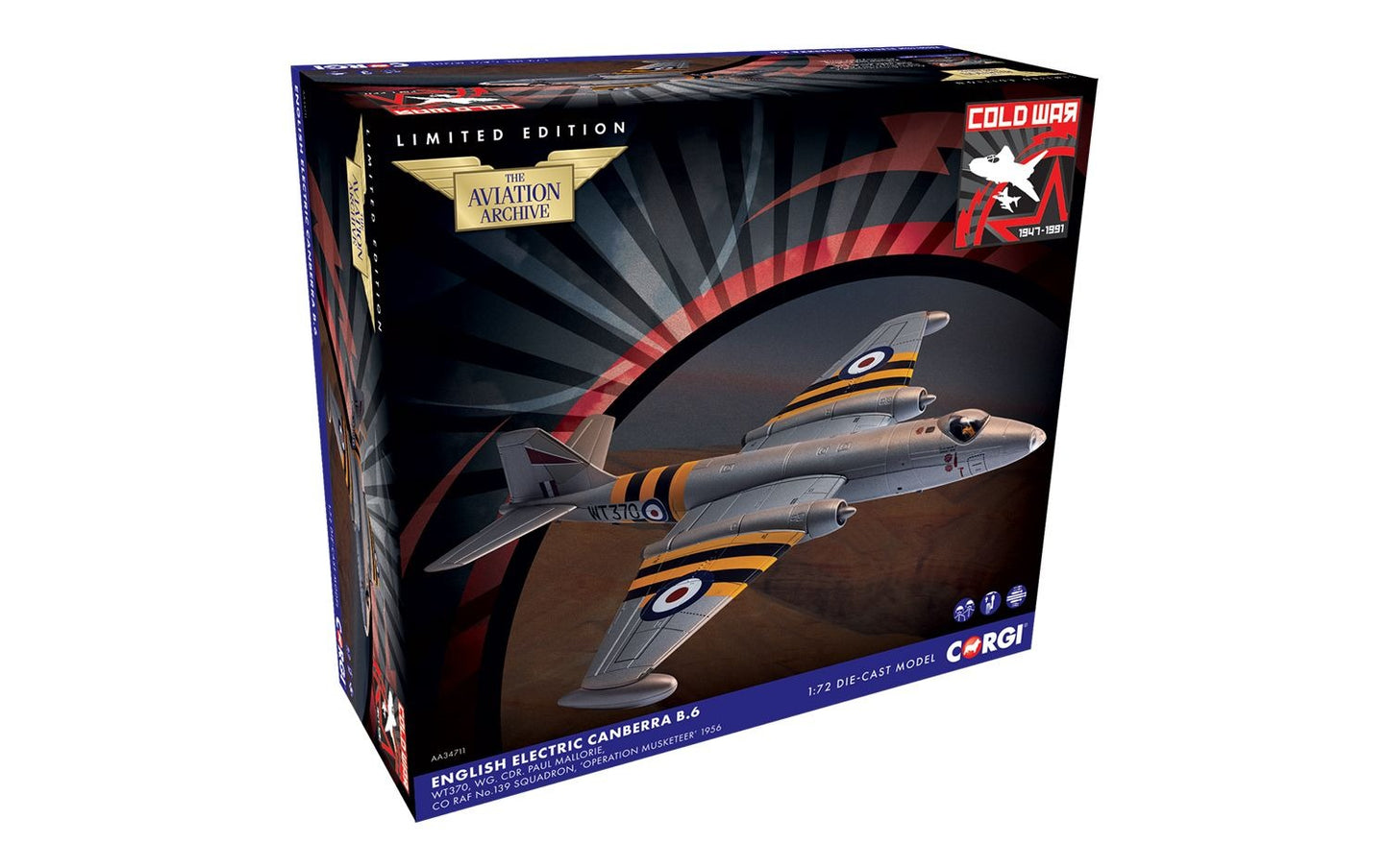 CORGI CANBERRA B.6 RAF WT370 WG CDR PAUL MALLORIE NO 139 SQUADRON "OPERATION MUSKETEER" 1956