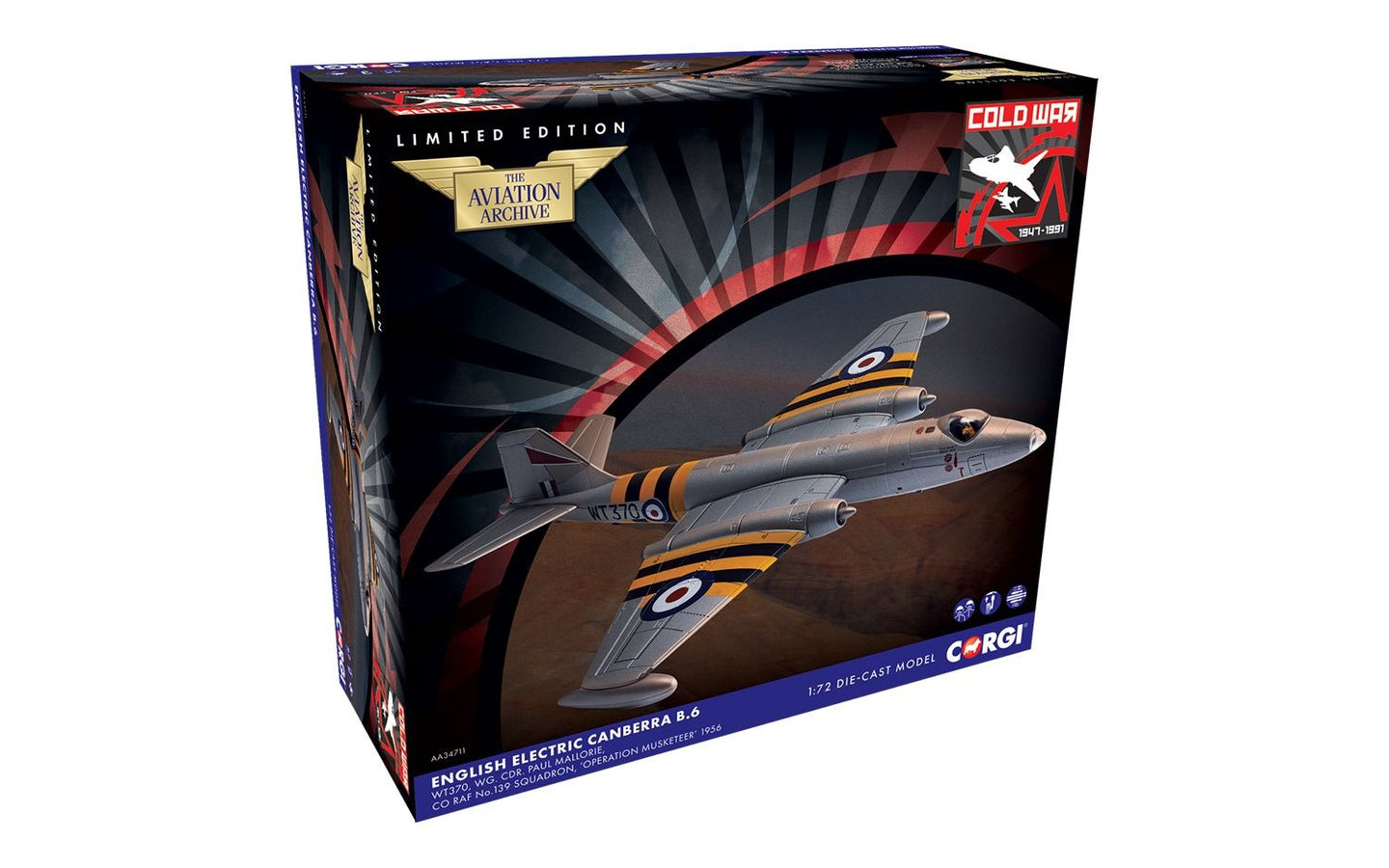 CORGI CANBERRA B.6 RAF WT370 WG CDR PAUL MALLORIE NO 139 SQUADRON "OPERATION MUSKETEER" 1956