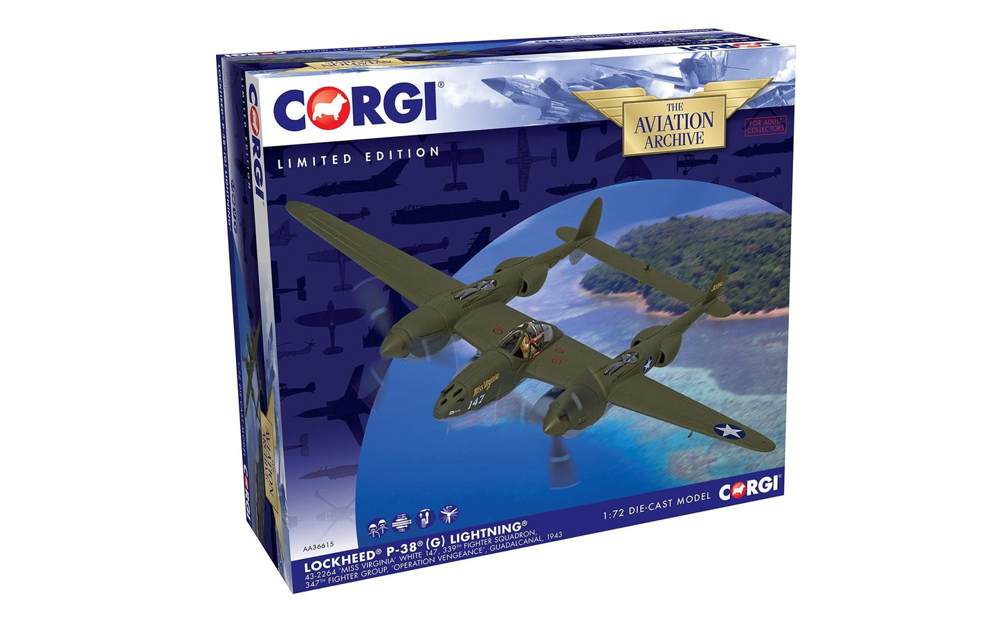 CORGI P-38G LIGHTNING USSAF 43-2264 "MISS VIRGINIA" OPERATION VENGEANCE 1943