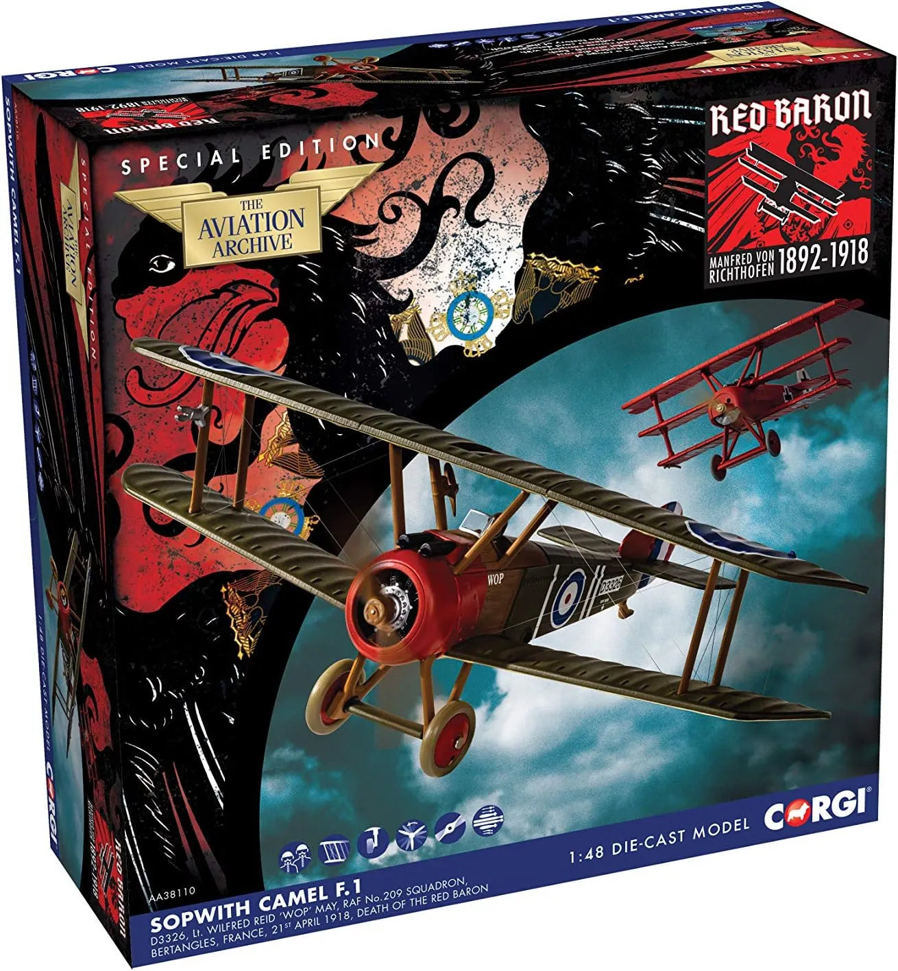CORGI SOPWITH CAMEL F1 RAF NO 209 SQN LT WILFRED REID "WOP" "DEATH OF THE RED BARON" D3326 1918