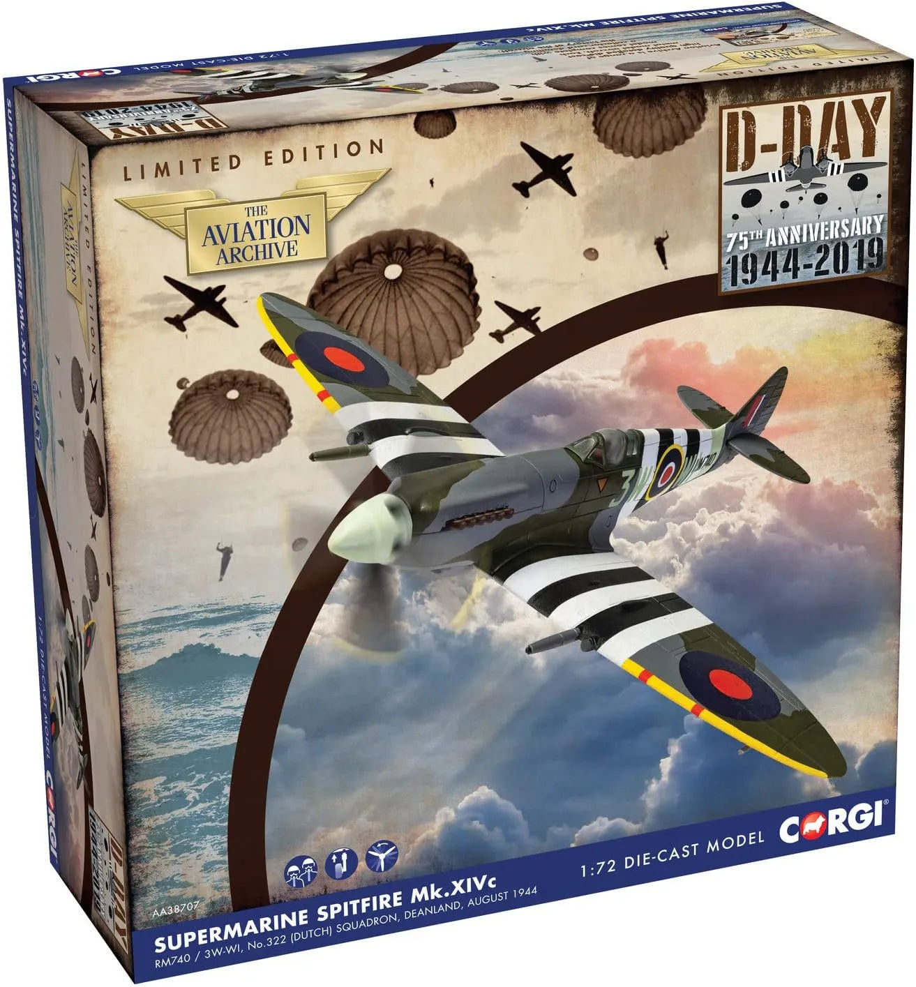 CORGI SPITFIRE MK XIV RAF NO.322 (DUTCH) SQN RAF DEANLAND ENGLAND 1944 (CERTIFICATE NUMBER 10)