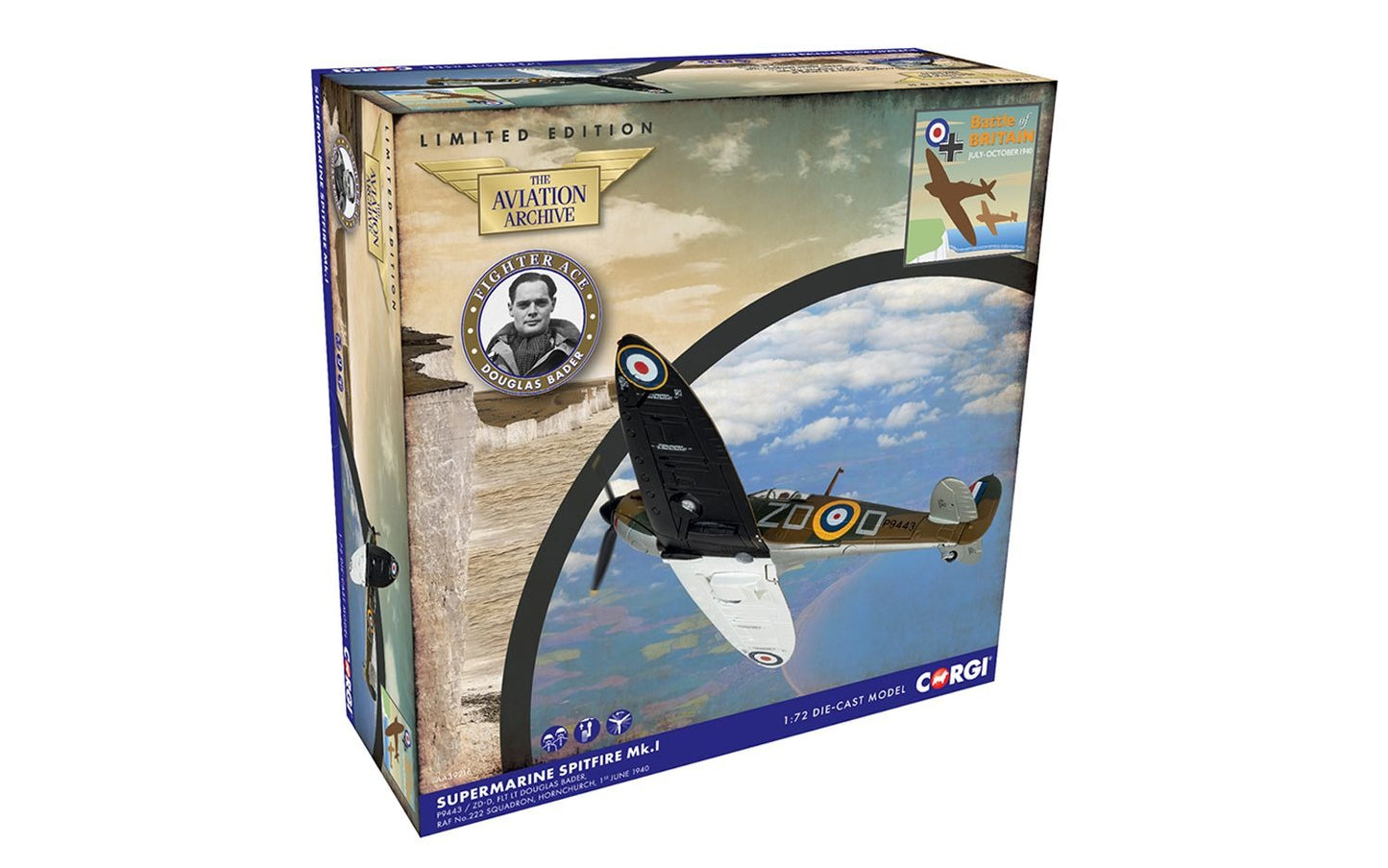 CORGI SPITFIRE MKI RAF NO.222 SQN FLT LT "DOUGLAS BADER" (BATTLE OF BRITAIN 85)