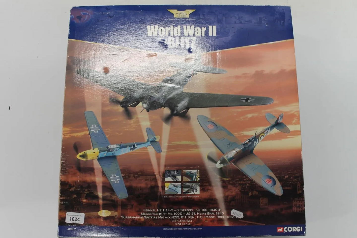 CORGI BLITZ 3 PIECE SET HE 111H-3,  BF109E, SPITFIRE