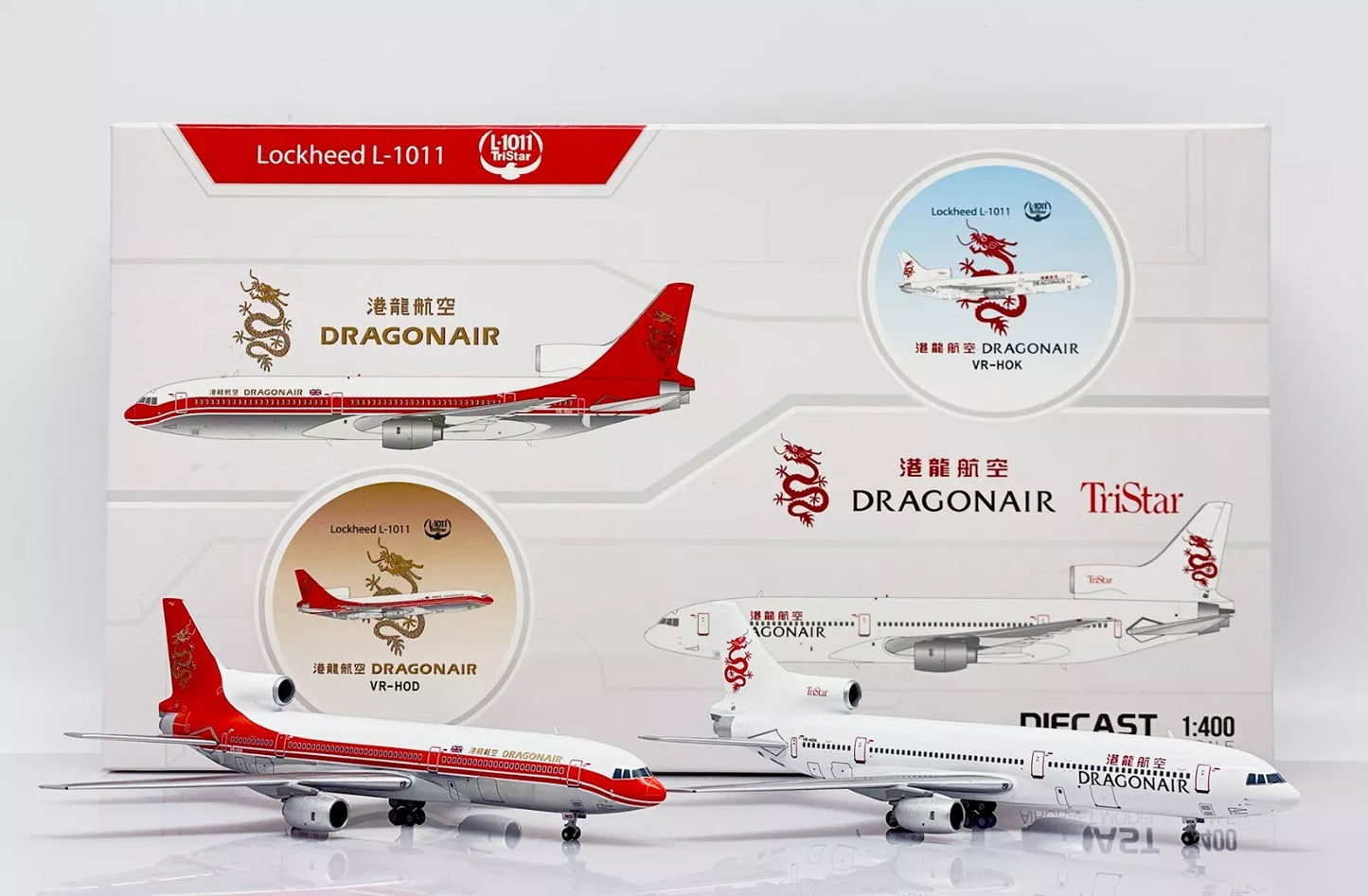 JC WINGS LOCKHEED L1011 TRISTAR DRAGONAIR 2 IN 1 BOX SET REG: VR-HOD, VR-HOK