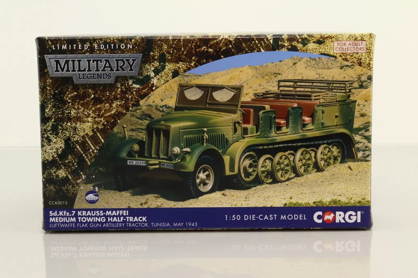 CORGI SD.KFZ.7 KRAUSS-MAFFEI HALF-TRACK GERMAN FLAK GUN ARTILLERY TRACTOR TUNISIA 1943