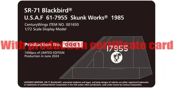 CENTURY WINGS SR-71 BLACKBIRD U.S.A.F F61- 7955 SKUNK WORKS 1985