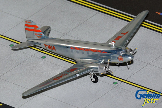 GEMINI JETS DC-3 TRANSCONTINENTAL AND WESTERN AIR (TWA) (POLISHED) REG: NC1943