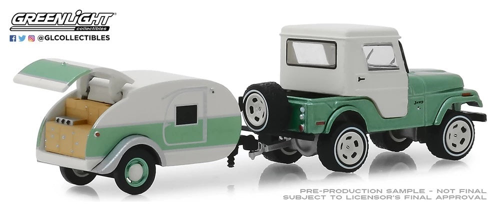 GREENLIGHT 1972 JEEP CJ-5 HALF CAB + TEARDROP TRAILER
