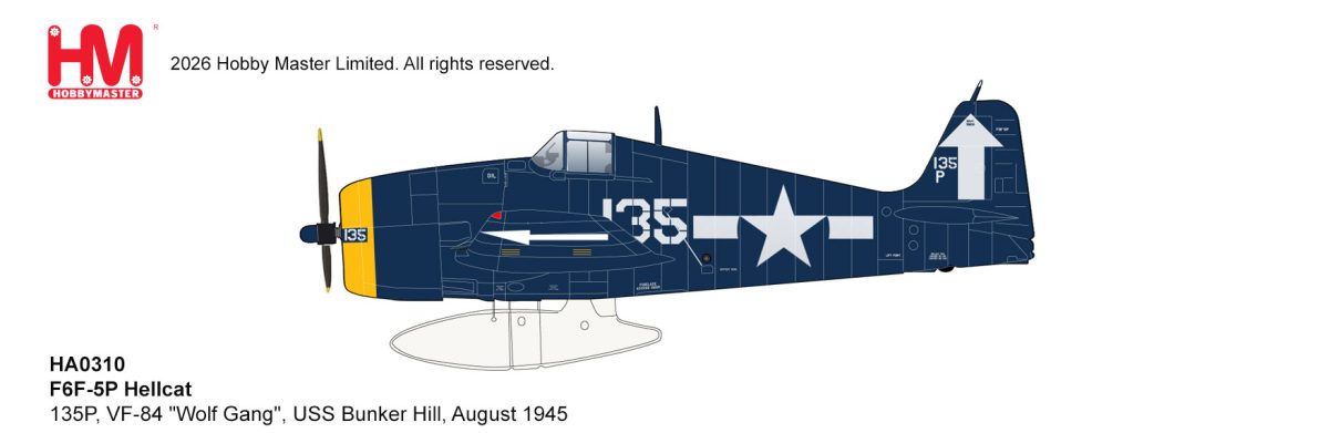 HOBBY MASTER F6F-5P HELLCAT 135P VF-84 "WOLF GANG" USS BUNKER HILL AUGUST 1945