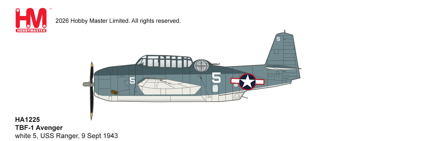 HOBBY MASTER TBF-1 AVENGER WHITE 5 USS RANGER 9 SEPT 19