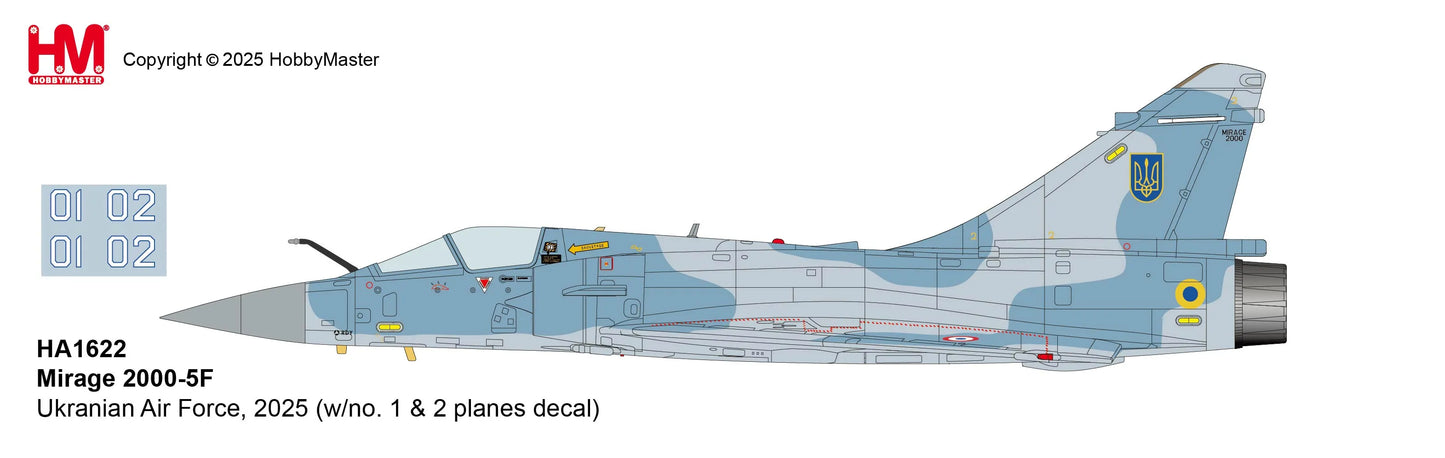 HOBBY MASTER MIRAGE 2000-5F UKRANIAN AIR FORCE 2025 (WITH NO. 1 AND 2 PLANES DECAL)