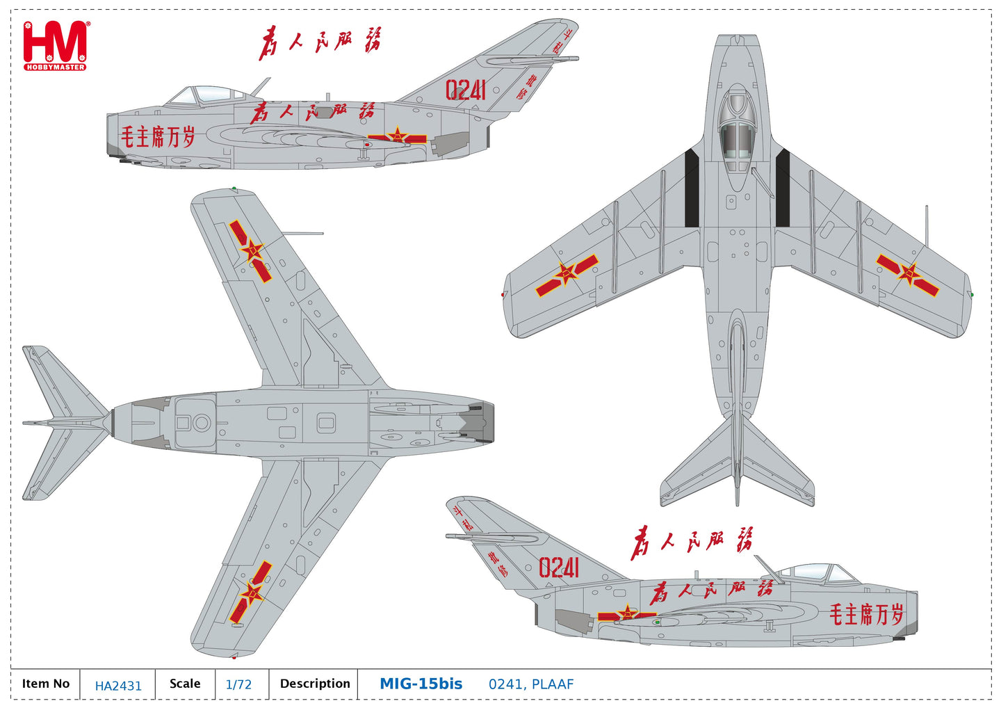 HOBBY MASTER MIG-15BIS PEOPLES LIBERATION ARMY AIR FORCE (PLAAF) 0241