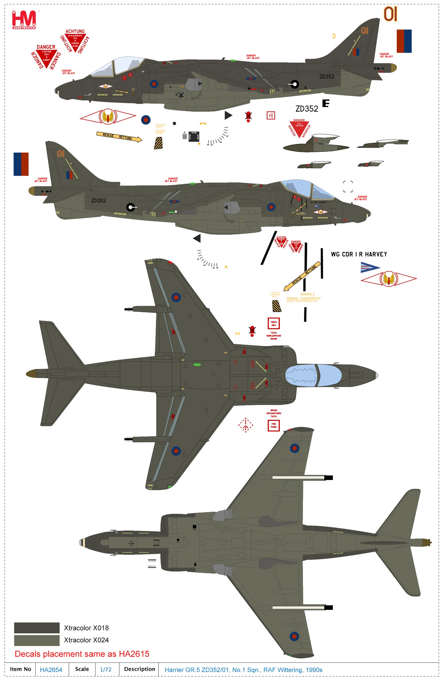 HOBBY MASTER HARRIER GR.5 ZD352/01 NO.1 SQN RAF WITTERING 1990'S