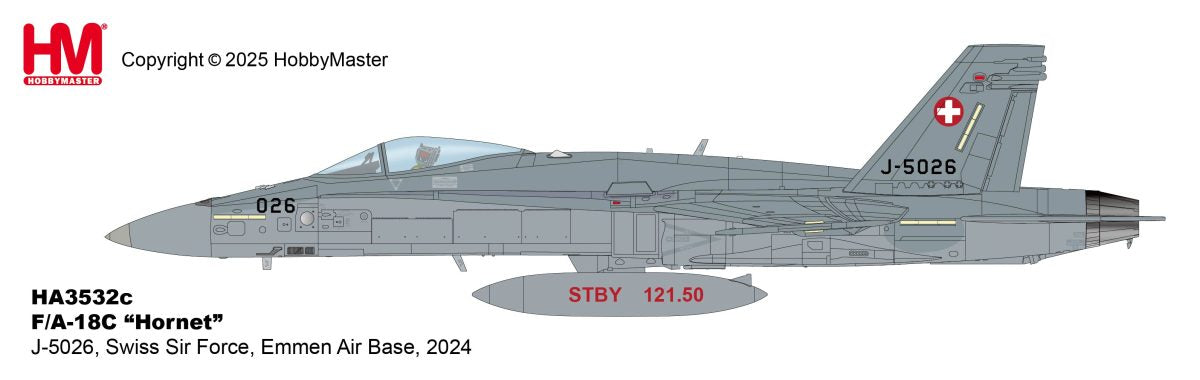 HOBBY MASTER F/A-18C HORNET SWISS AIR FORCE J-5026 EMMEN AIR BASE 2004
