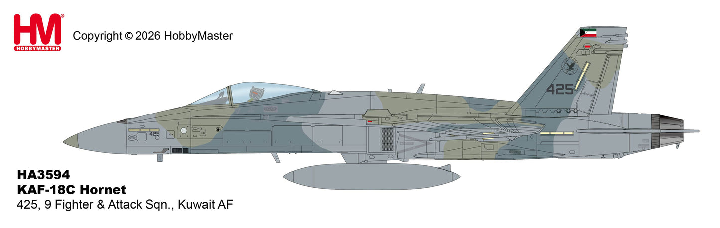 HOBBY MASTER KAF-18C HORNET KUWAIT AIR FORCE 425 9 FIGHTER & ATTACK SQN (W/F-15 DECALS)