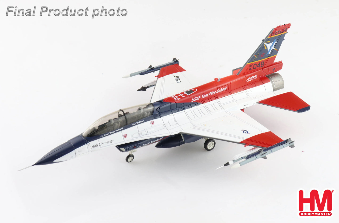 HOBBY MASTER X-62A VISTA 86-0048 USAF TEST PILOT SCHOOL EDWARDS AFB (W/2 X AIM-120 (WING TIP) 1 X AIM-9X 1 X ACMI POD 1 CENTER FUEL TANK)