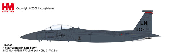 HOBBY MASTER F-15E USAF 48TH FW 494TH FS PANTHERS 94-0334 "OPERATION EPIC FURY" 2026