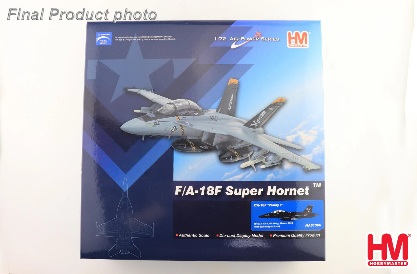 HOBBY MASTER F/A-18F "VANDY I" 166673 VX-9 US NAVY 2023 (WITH FULL WEAPON LOAD)