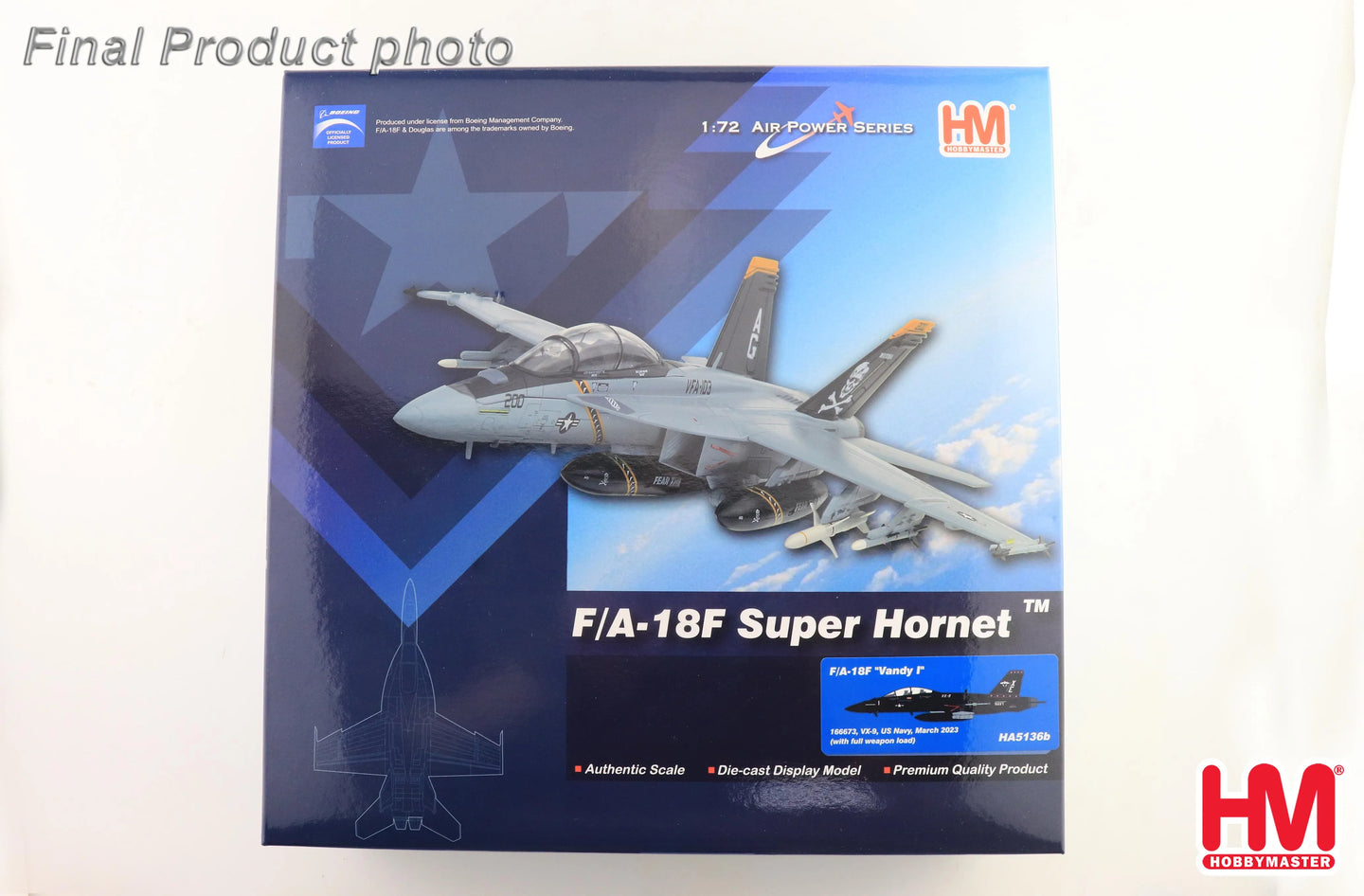 HOBBY MASTER F/A-18F "VANDY I" 166673 VX-9 US NAVY 2023 (WITH FULL WEAPON LOAD)