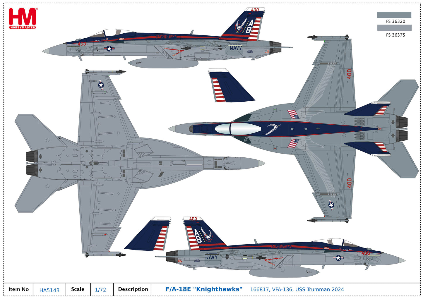 HOBBY MASTER F/A-18E "KNIGHTHAWKS" 166817 VFA-136 USS TRUMMAN 2024