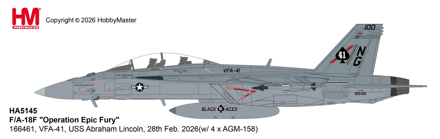 HOBBY MASTER F/A-18F US NAVY "OPERATION EPIC FURY" 166461 VFA-41 USS ABRAHAM LINCOLN 28TH FEBRUARY 2026