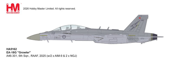 HOBBY MASTER EA-18G GROWLER A46-301 6TH SQN RAAF 2025 (W/2 X AIM-9 AND 2 X NGJ)