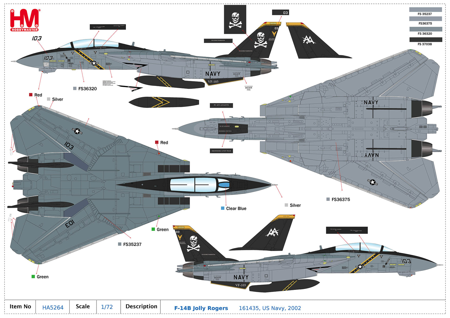 HOBBY MASTER F-14B JOLLY ROGERS 161435 US NAVY 2002