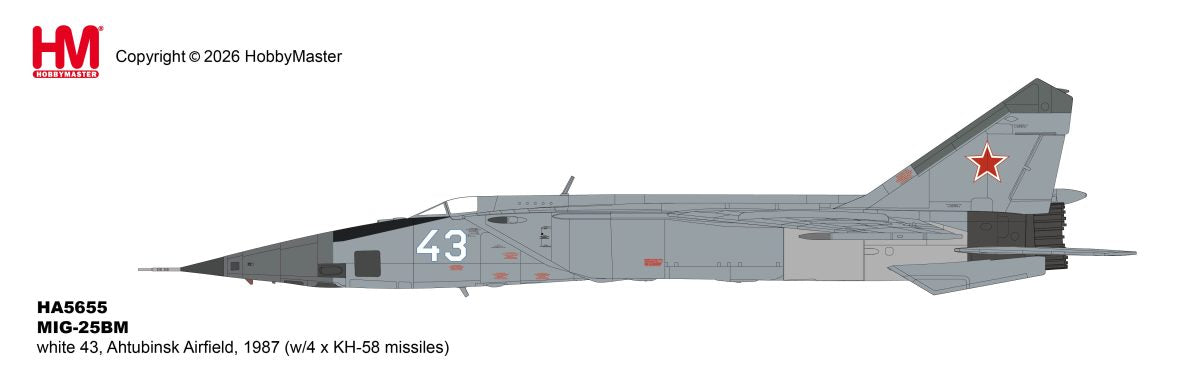HOBBY MASTER MIG-25BM WHITE 43 AHTUBINSK AIRFIELD 1987 (W/4 X KH-58 MISSILES)