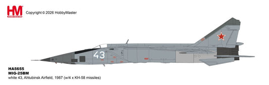 HOBBY MASTER MIG-25BM WHITE 43 AHTUBINSK AIRFIELD 1987 (W/4 X KH-58 MISSILES)